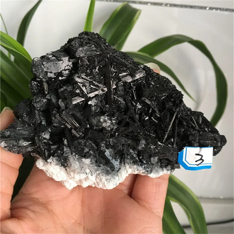 

Rare natural quartz crystal black tourmaline Specimen mineral healing