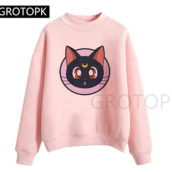 

2019 Sailor Moon Black Cat Hoodies for Women Cartoon Print Harajuku Hoodie Women's Fashion Sweatshirt Autumn Pullover