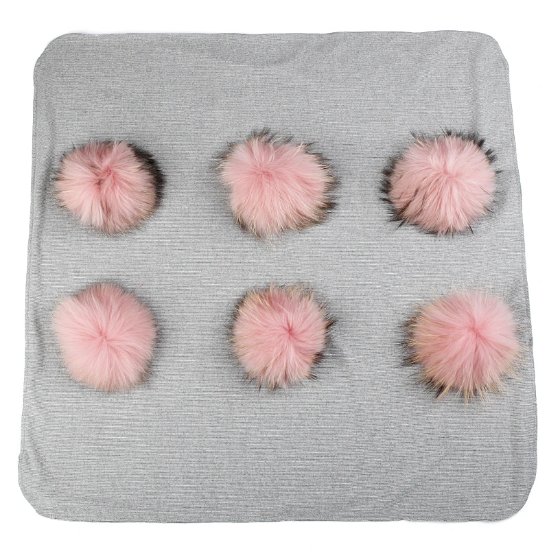 gray pink Теплые хлопковые пеленки, одеяло для новорожденных детей, детское одеяло для путешествий с помпоном из натурального меха, одноцветные постельные пеленки - Цвет: gray pink
