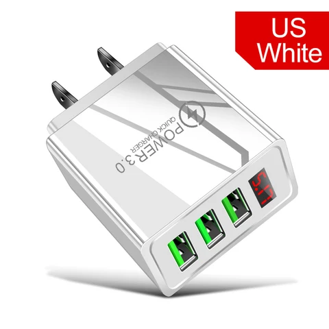 Quick Charge 3.0 LED Display 3 Ports USB Phone Charger Fast Charging For iPhone 11 Pro Samsung S20 Charger EU Wall Adapter