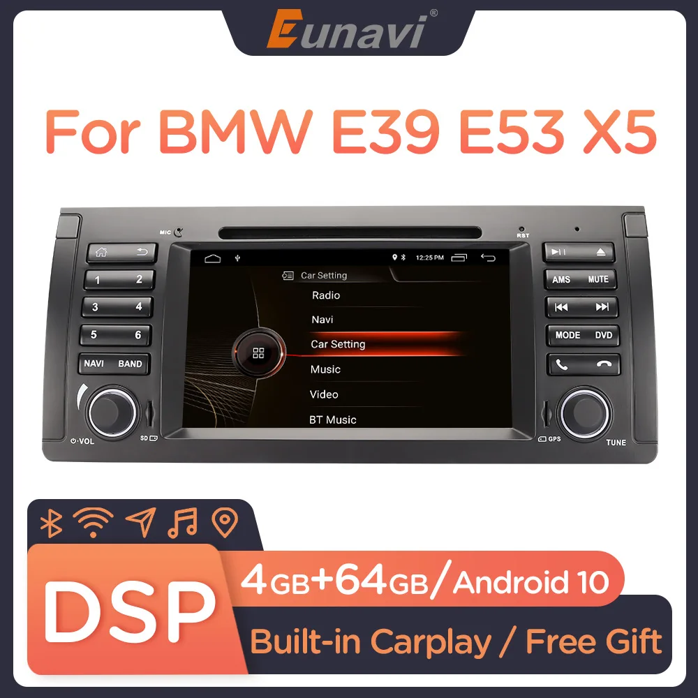 Eunavi 1 din 7'' Android 10.0 Car dvd player For BMW E53 E39 X5 Quad core Auto radio Car Multimedia Stereo with DSP WIFI BT SWC