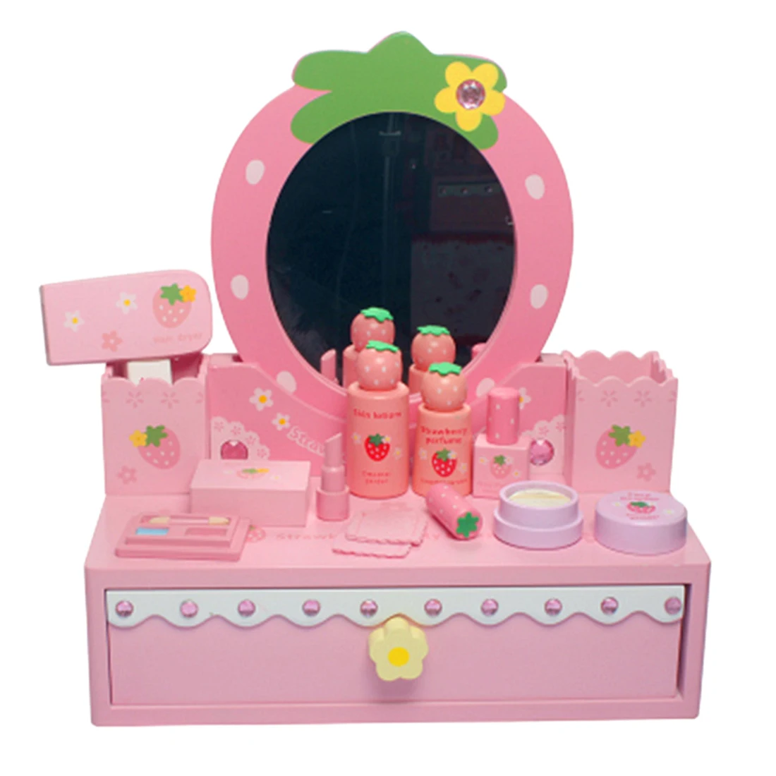 

Wooden Pretend Makeup Playset Role Play Jewel Case Beauty Dresser Toy - Pink