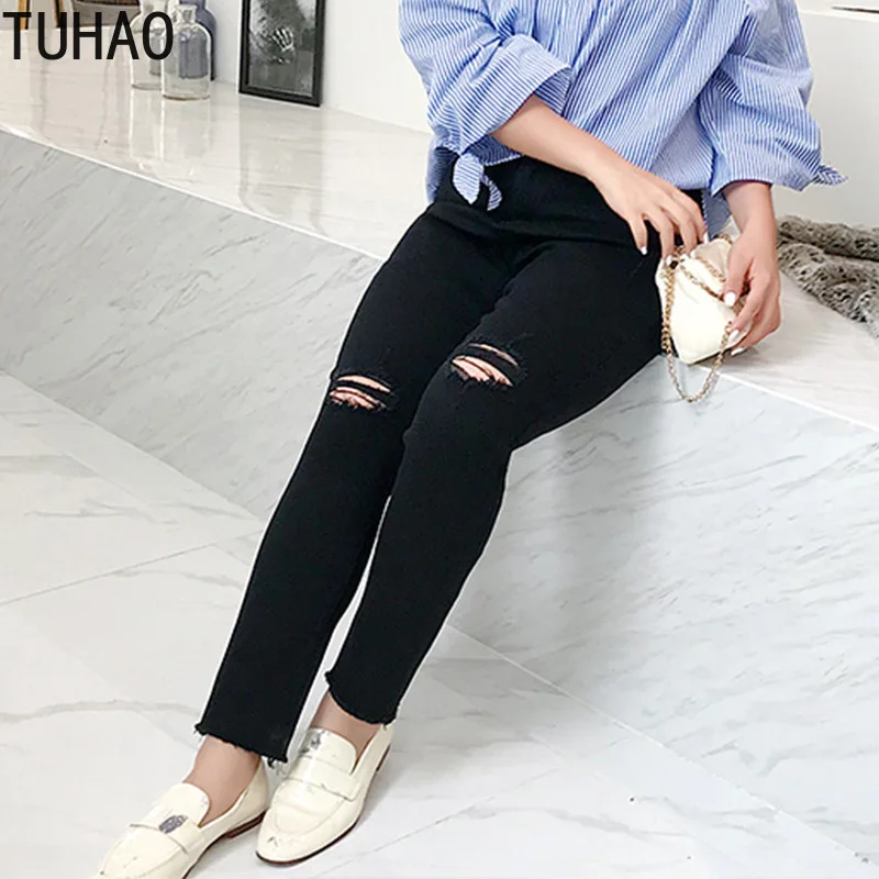 TUHAO/женские брюки с дырками повседневные осенние черные брюки-карандаш большие
