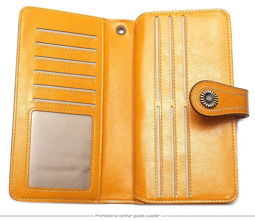 RFID Блокировка винтажный бумажник с масляно-восковой пропиткой кожаный бумажник большой емкости длинный бронзовый Солнечный цветок Дамский кошелек для женщин