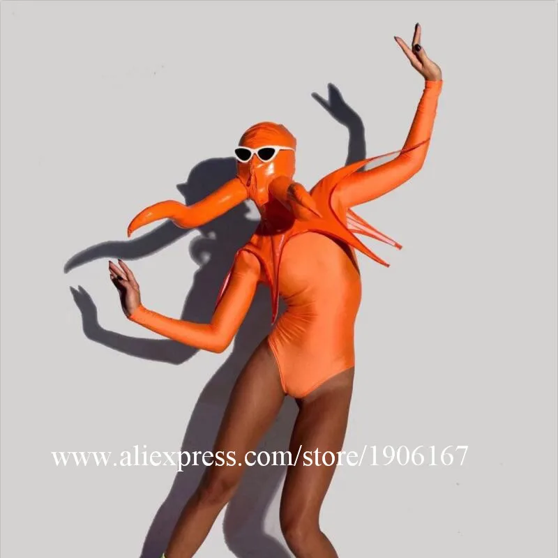 Nightclub Bar Female Singer Dance Team Halloween Event Fluorescent Horns Funny Siamese Costumes3