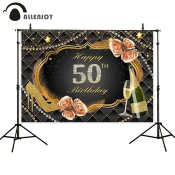 

Allenjoy photophone backdrops 50th birthday Luxury champagne high heels glitter plaid flower banner party backgrounds photocall