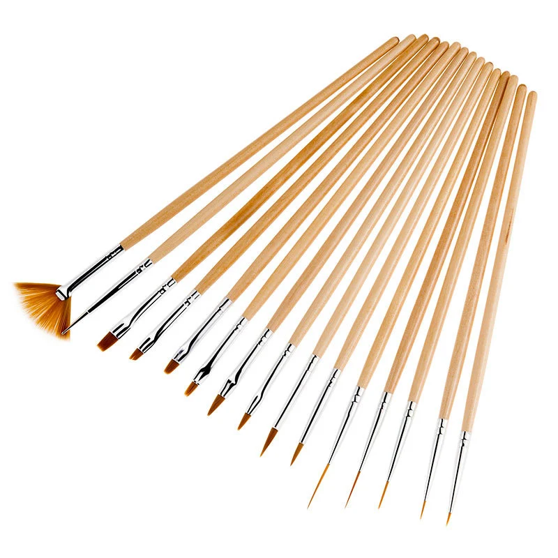 15Pcs/set Different Shape Nib Paint Brush Multifunction Wooden Handle Watercolor Nail Pen For Girl Student Art Supplies | Канцтовары для