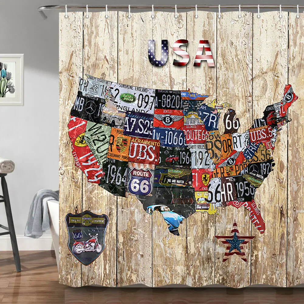 Rustic USA Map Route 66 Decor Bathroom Fabric Shower Curtain | Дом и сад