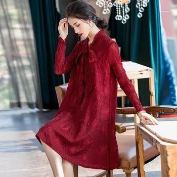 

Embroidered Large Dress New Women's Scarf Collar Loose Dress In Early Spring 2020