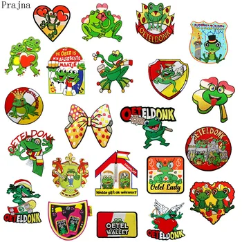 

Prajna Frog Patch Iron on Embroidered Patches Stripes For Clothes Oeteldonk Emblem Full Embroidered Frog Carnival for Netherland