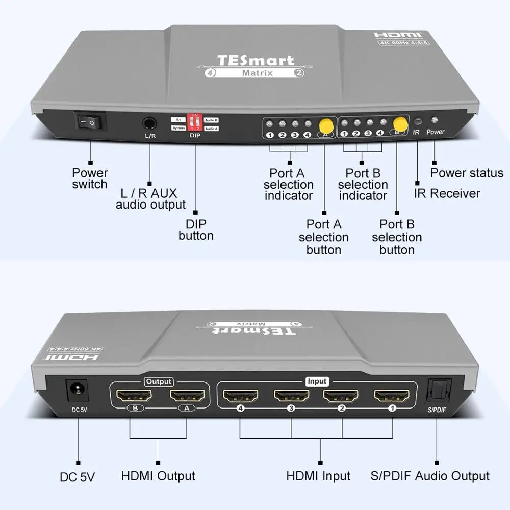 HDMI Matrix 4x2 HDMI Switcher сплиттер 4 порта вход и 2 порта Выход Матрица 4 порта двойной монитор до 4K x 2 k@ 60Hz HDCP2.2