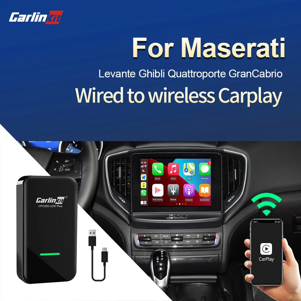 Carlinkit 2.0 CarPlay Wireless Adapter for Maserati Levante Ghibli Quattroporte Gran Cabrio Gran Turismo 2015-2021 USB Dongle