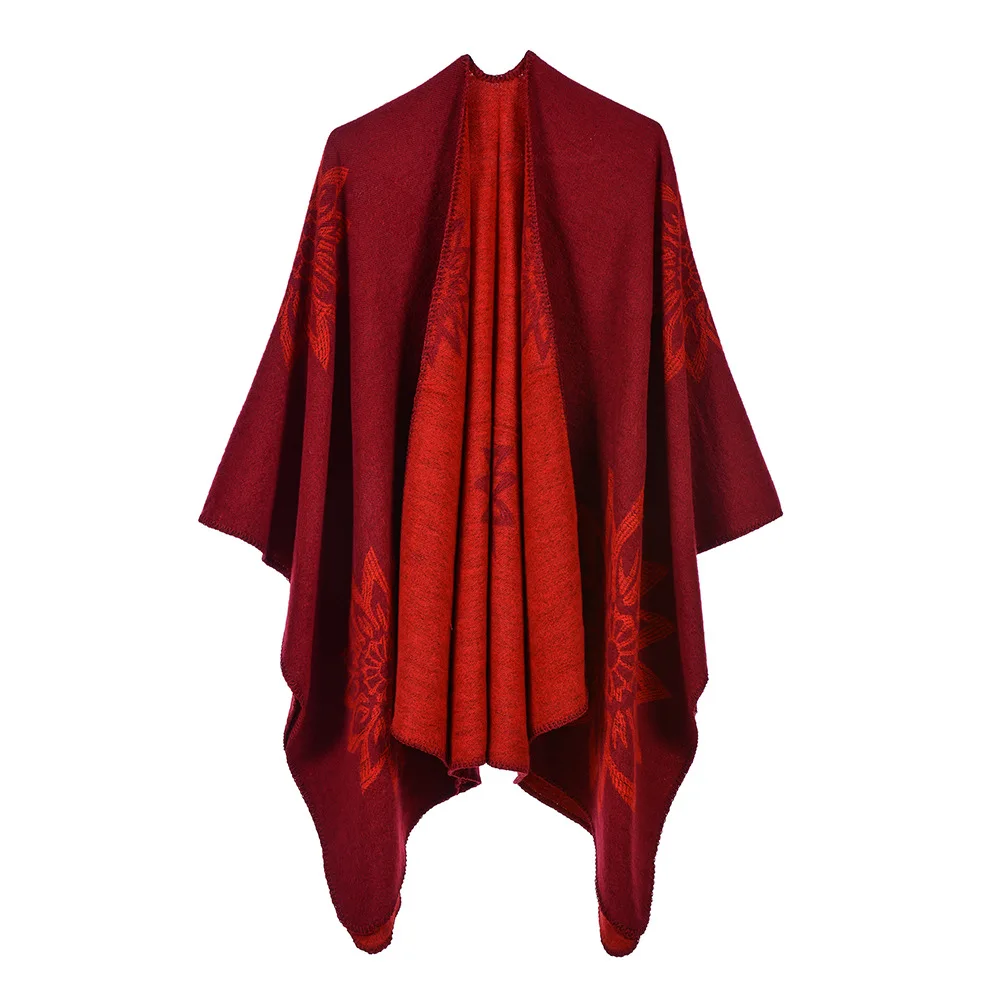 Теплые модные женские шали в Ретро национальном стиле, двухсторонние 150*130 см, Осень-зима, элегантные шали высокого качества с цветочным узором