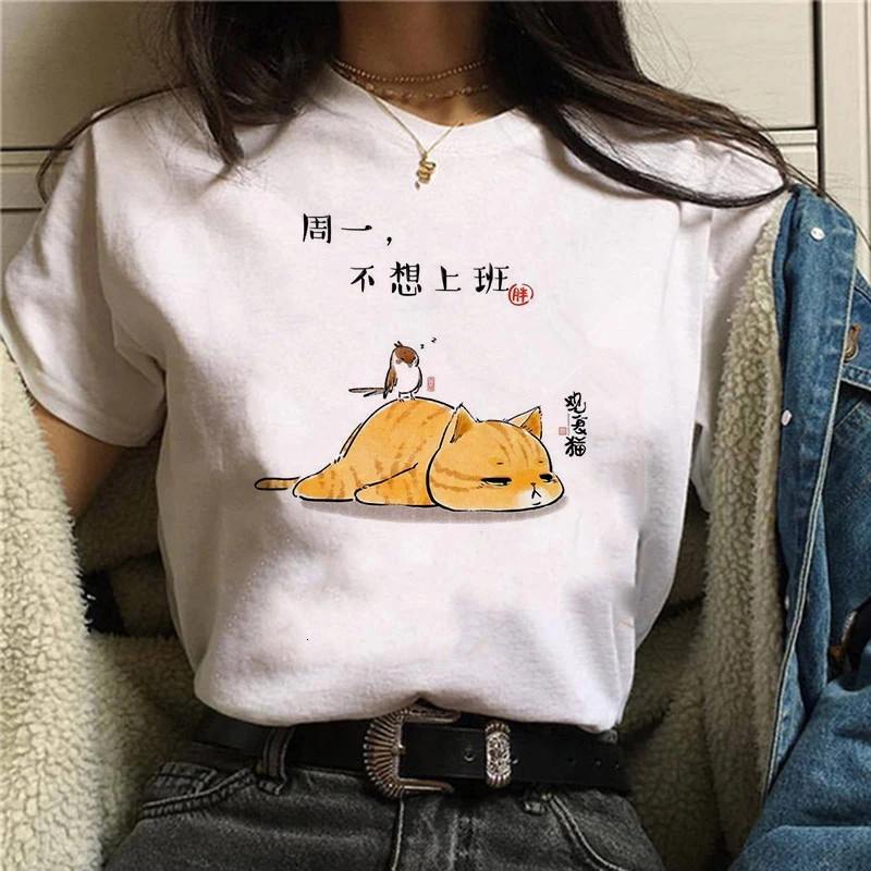 Одежда с изображением кошки Ван Гога, женская футболка, художественная живопись маслом, графическая Эстетическая Милая женская футболка, Повседневная футболка Harajuku, забавная Ulzzang - Цвет: 1176