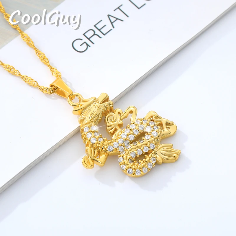 Ожерелье с подвеской в виде дракона из циркона женская и мужская бижутерия