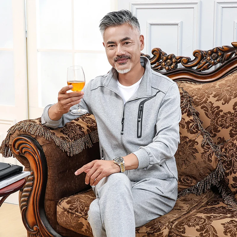 

Men High Grade Autumn And Winter New Style Leisure Comfortable Standing Collar Set Long Sleeve Cardigan Two Piece Father's suit