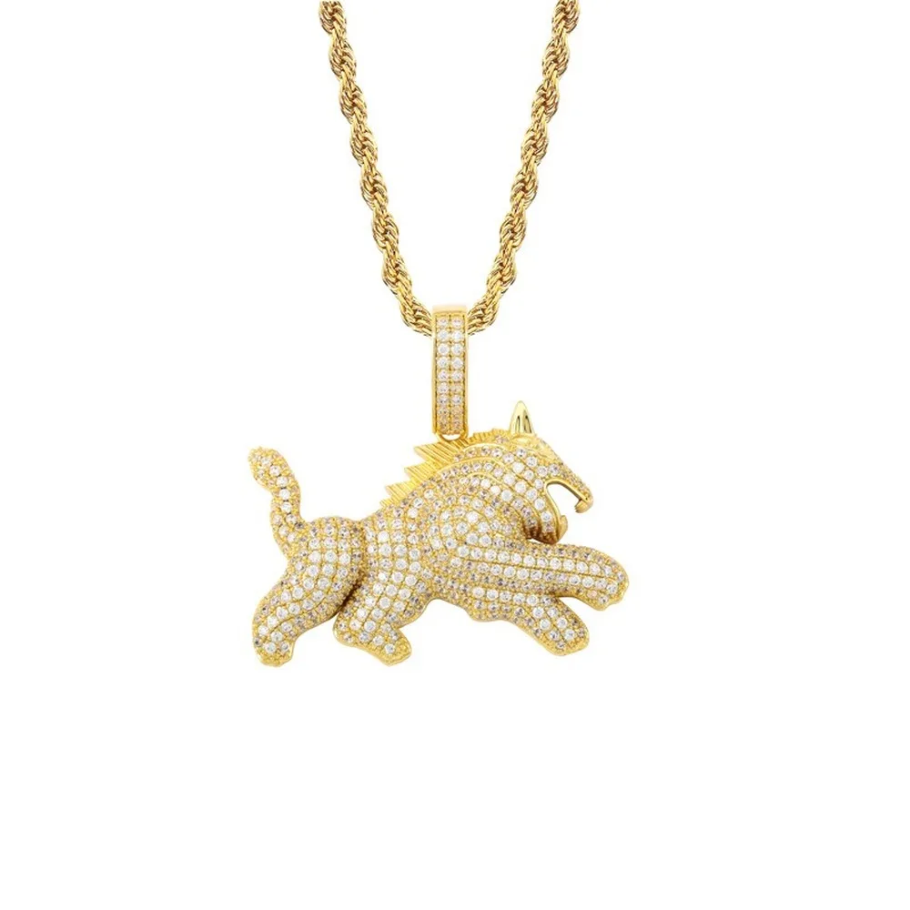 

Hip Hop Chain Fully Iced Out Lab Diamond Small Dogs Pendent Necklace for Men Women