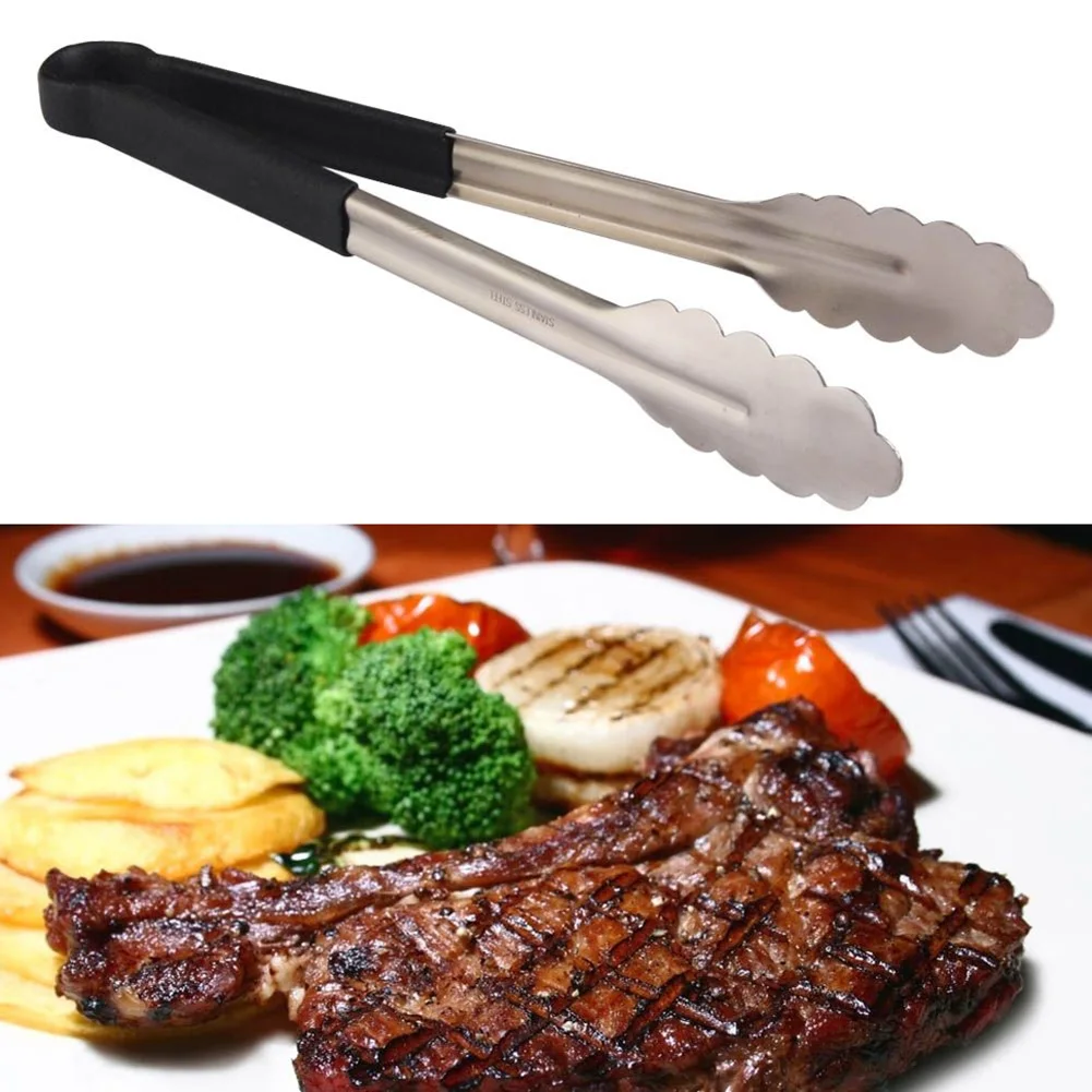 Non Stick Tongs Stainless Steel BBQ Food Bread Kitchen Cooking Salad Serving Barbecue Grilling