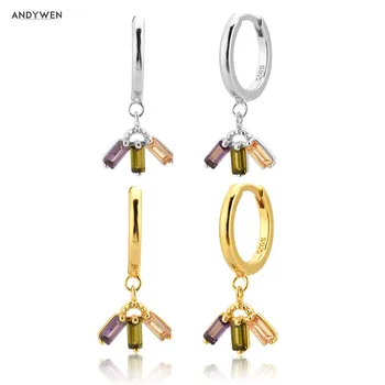 

ANDYWEN 925 Sterling Silver 9.5mm Circle Drop Earring 2020 Tree Rainbow Zircon CZ Luxury Loops Round Piercing Pendiente Jewelry