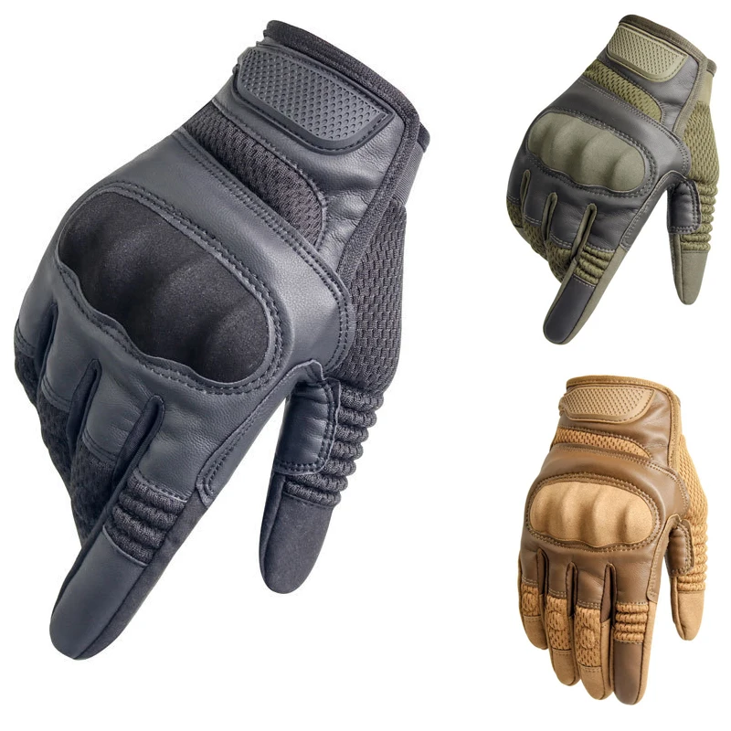 Touch Screen Gloves Tactical Hard Knuckle Full Finger Gloves Men Military Paintball Airsoft Bicycle Hiking Leather Gloves