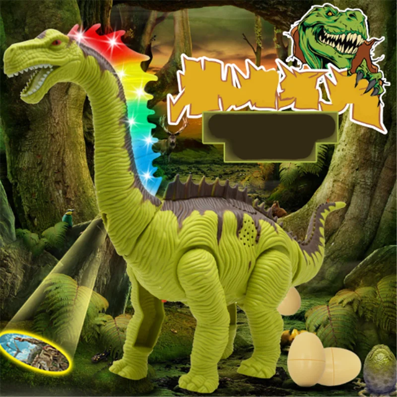 Детский Электрический динозавр игрушка для моделирования с длинным горлом Дракон ходячие яйца красочный светильник для проецирования музыки модель животного