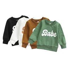 Vêtements pour bébés filles et garçons, pull col rond à manches longues avec lettres imprimées, chemisier, blanc/noir/marron/vert, 0 3 ans, printemps automne 