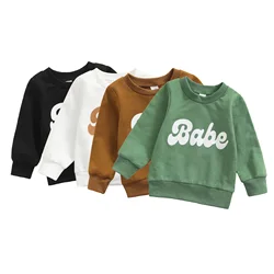 Baby Girls Boys Clothes Pullover Letter Print Round Neck Long Sleeve Tops Blouse Spring Fall White/Black/Brown/Green, 0-3 Years