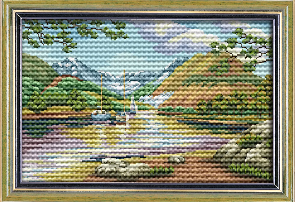 New arrival Landscape of lakes and hills DMC Counted Chinese Cross Stitch Kits printed Cross-stitch set Embroidery Needlework | Дом и сад