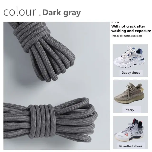 1Pair New 2021 Round Shoelaces Polyester Solid Classic For Yezy Sports Martin Boot shoeslace Sneaker Shoe Laces Strings 20colors Dark Grey
