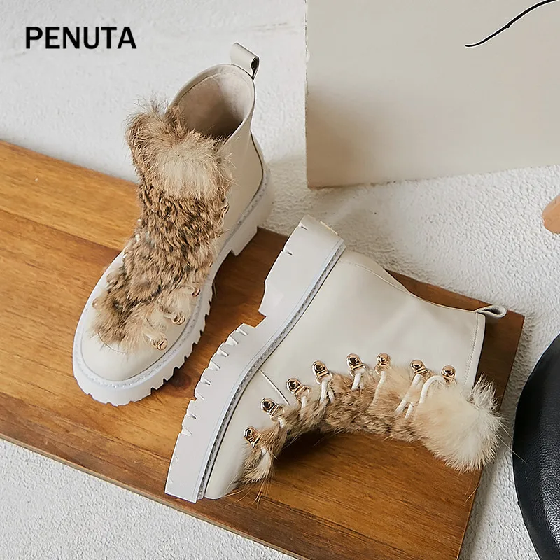 Г., PENUTA ботинки женская зимняя обувь из натуральной кожи ботильоны для женщин на кроличьем меху в европейском стиле, PD9110