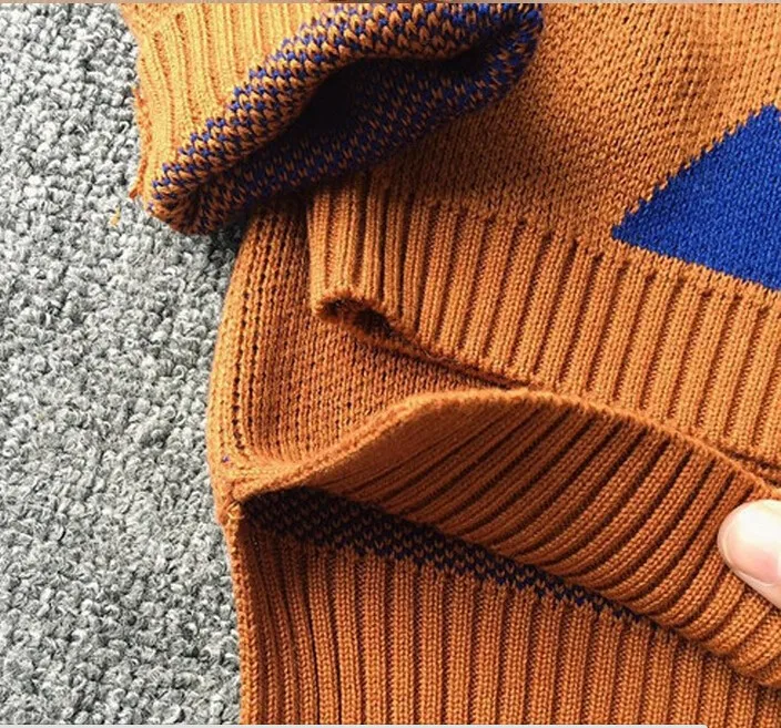 Boys Girls Triangle Sweater Autumn Casual Brand Style Children Knitwear Jumper Kids Knitted Clothing Fashion Girls Sweater