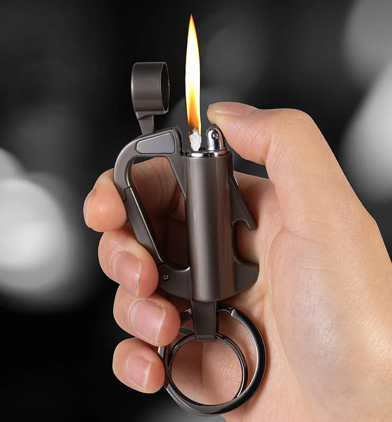 

Multifunctional Kerosene Keychain Lighter Bottle Opener Grinding Wheel Flint Oil Lighter Windproof Outdoor Camping Lighter Gift