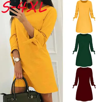 

Yellow Sweater Women Dress Winter Spring Warm Round Neck Bow Long Sleeve Knitted Evening Party Dresses Female Vestidos GM