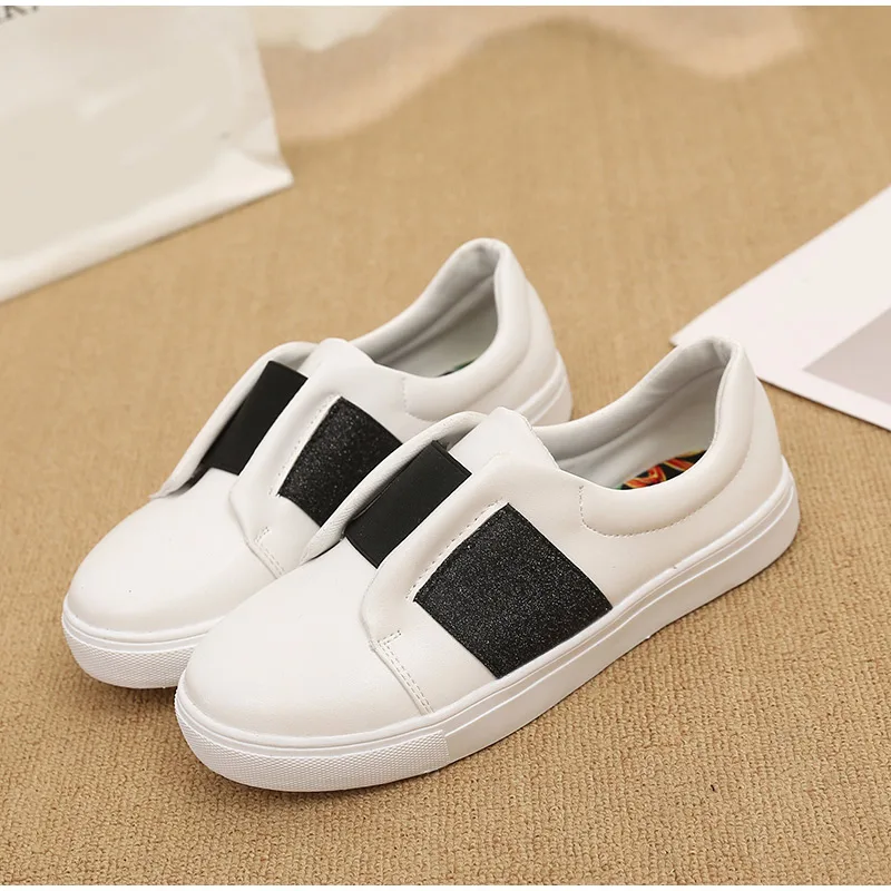 MCCKLE Bling Slip On Shoes Woman Flats Autumn Vulcanized Ladies Platform Comfortable Casual White Shoes Female Fashion Plus Size