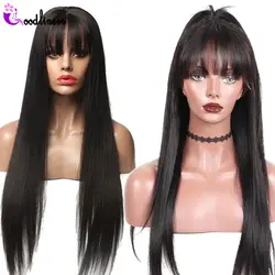 Прозрачные прямые парики из человеческих волос с челкой для черных женщин 13x4 Remy бразильский парик натуральный черный HD парик из кружева