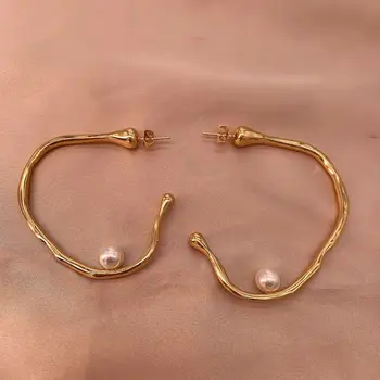 

New Style Design Simple Pearl Circular Ring Women's Gold Big Earrings Angela Star Versatile Hoop Irregular Women Jewelry