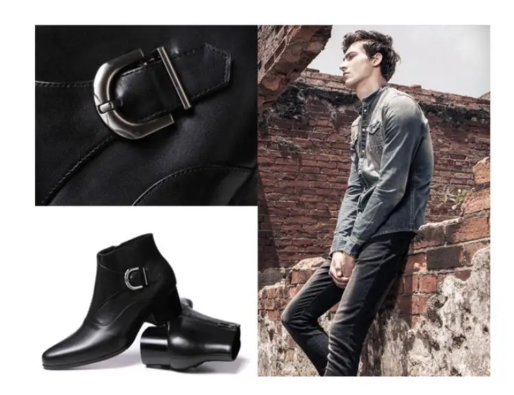 Botines de tacón alto de 5cm para hombre, zapatos de vestir con punta  puntiaguda, botas de trabajo de negocios con diseño de hebilla a la moda,  Otoño e Invierno - AliExpress Calzado
