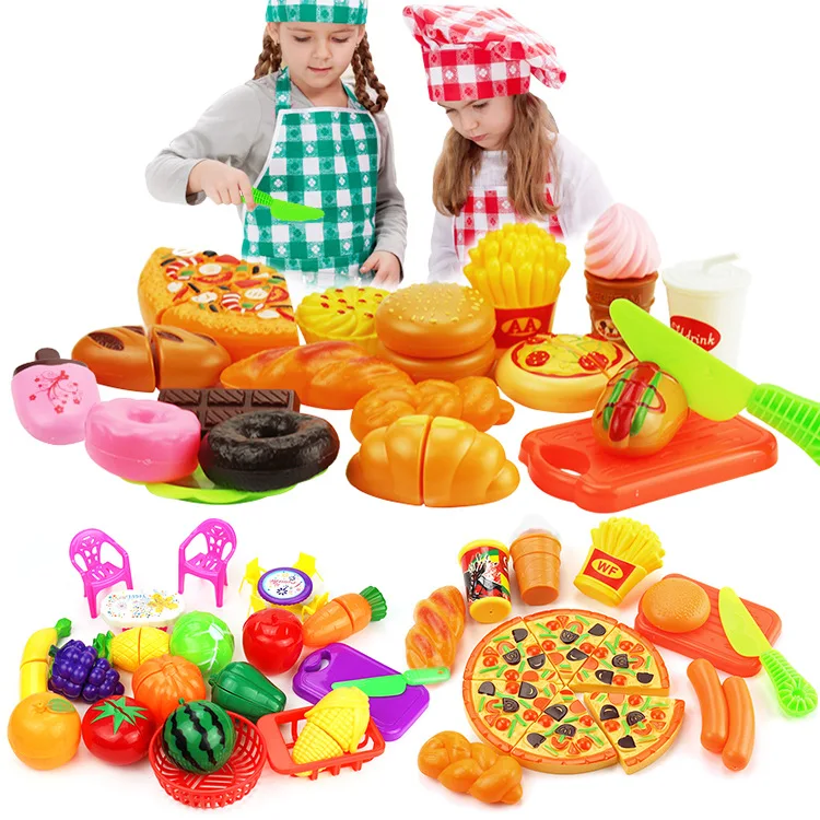 Детский игровой домик, набор столовой посуды для кухни, резак для фруктов и овощей, веселая модель посуды, игрушка для пиццы