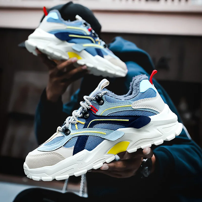 

Men's winter snow running shoes, outdoor sports and velvet warm shoes for young students, fashionable men's travel shoes