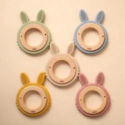 Anneau de dentition en hêtre pour bébé, produits de soins buccaux, lapin en bois, jouets en Silicone de qualité alimentaire, jouets pour enfants 