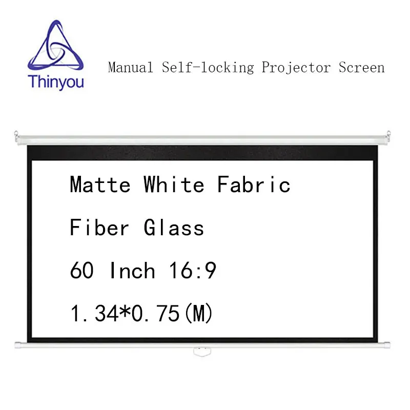 Thinyou Matte White Fabric Fiber Glass Projector screen 60 inch 16:9 Pull Down  Manual 3D Screen With Auto Self-Lock Suit