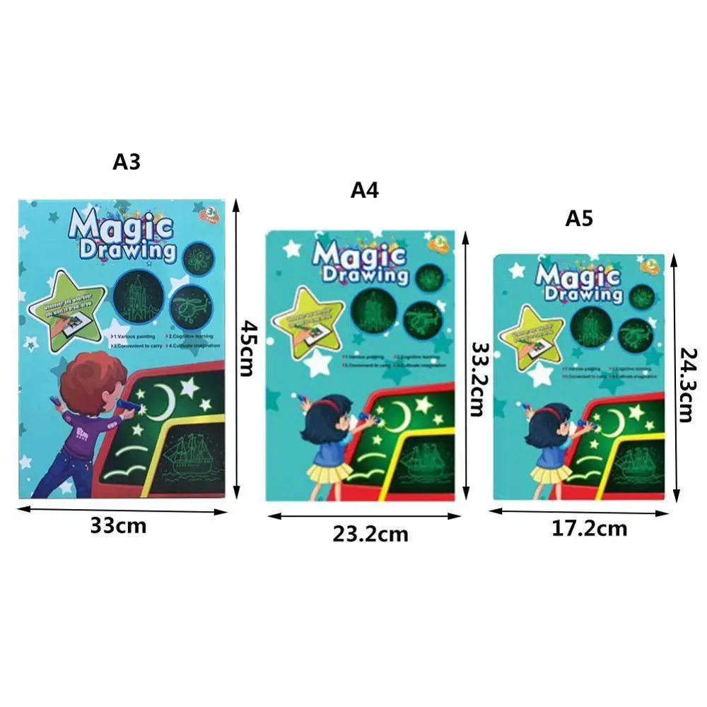 A4 A3 A5 Reusable Magic Book Board Tablet Set Kids Drawing Toys Draw with Light In Dark Children Fun Developing Supplies
