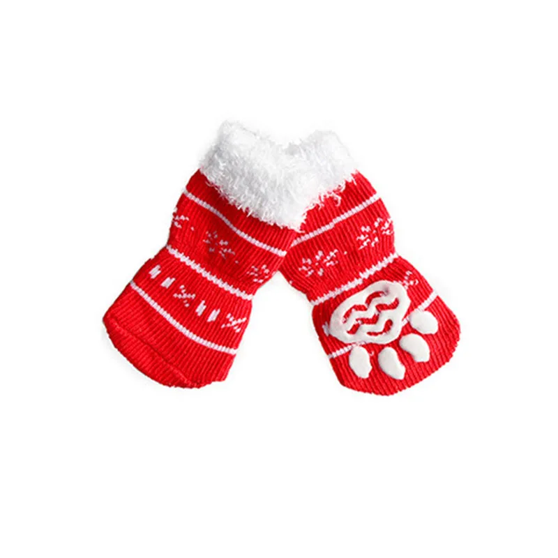 4 шт., мягкая теплая Рождественская домашняя собака, носки Модные трикотажные Нескользящие Дышащие носки для щенков, собак, милый мультяшный любимец, аксессуары - Цвет: Snow