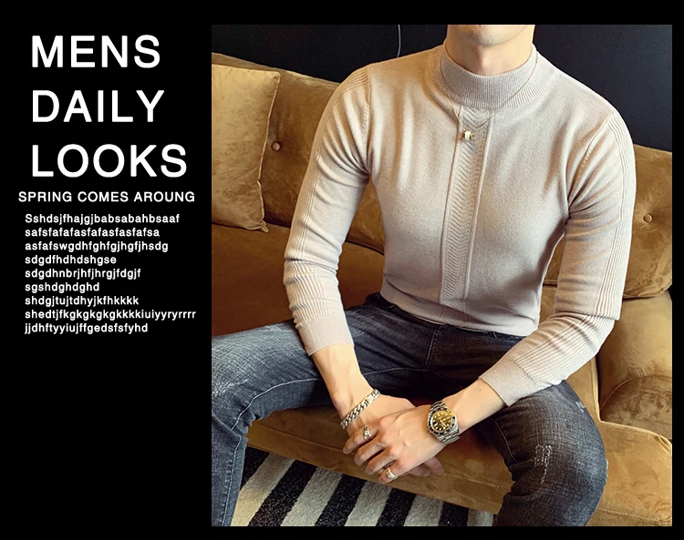 Liketkit, мужские свитера,, мужские, повседневные, одноцветные, хлопок, водолазка, тонкая, Вязанная одежда, мужские s пуловеры для фитнеса, осенний свитер