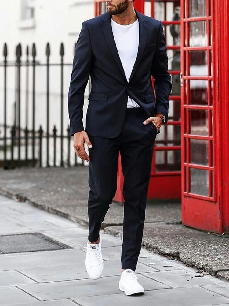 

ANNIEBRITNEY Black 2 Piece Slim Fit Men Formal Suit Tailor Made Groom Wedding Tuxedo 2 Piece Prom Wedding Business Men Suit Set