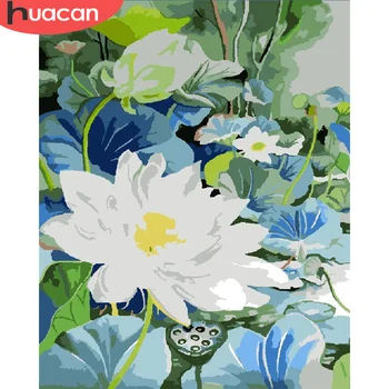 

HUACAN Paint By Number Lotus Drawing On Canvas HandPainted Painting Art Gift DIY Pictures By Number Flower Kits Home Decor