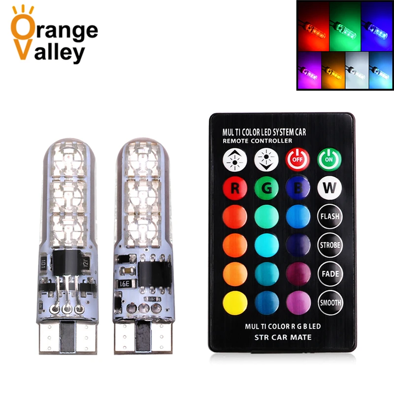10set RGB Silica Gel T10 W5W 194 501 6 5050 SMD Car Leds Auto Interior Lamps Strobe Flash Lights With Remote Controll | Автомобили и