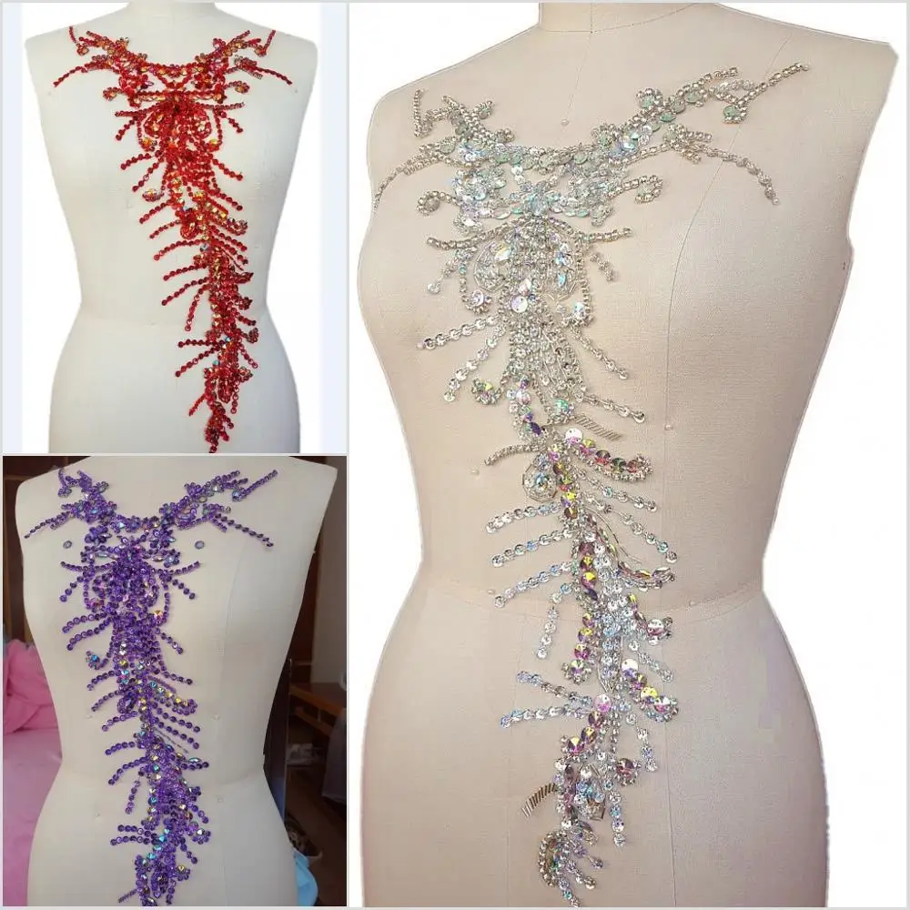 HANDSewingABRedPurpleSewonSequinsBeadsRhinestonesLongClothes