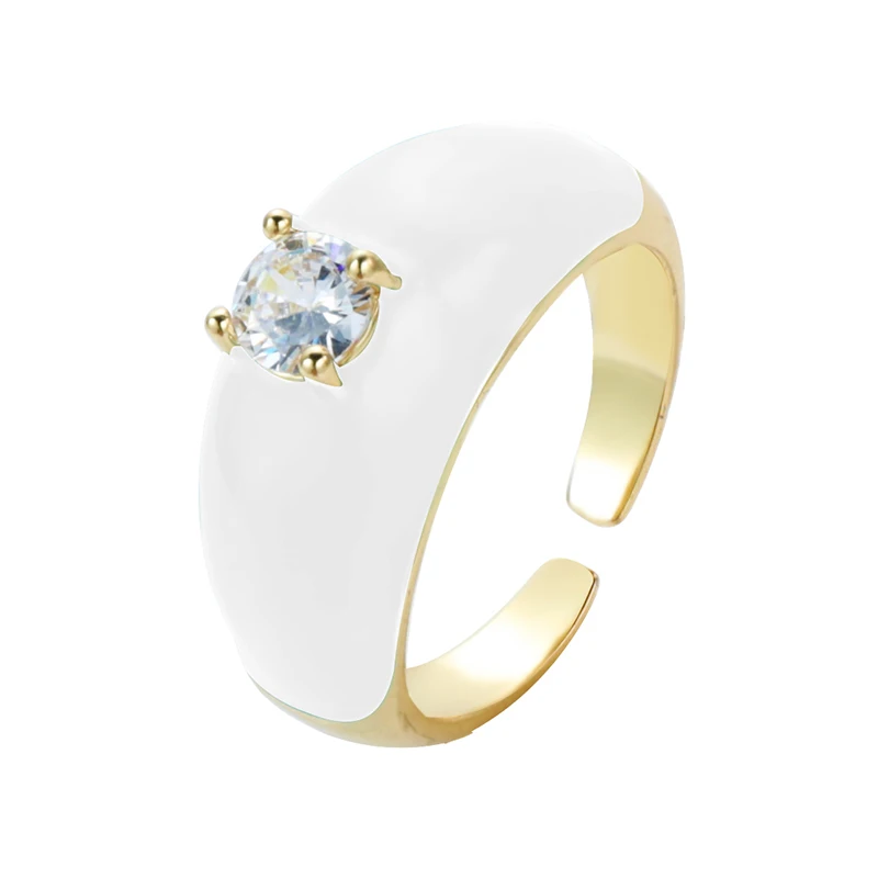 2021 INS Color Rainbow Fashion Rings For Women Finger Jewelry Clear CZ Colorful Neon Enamel Open Adjusted Dome Ring