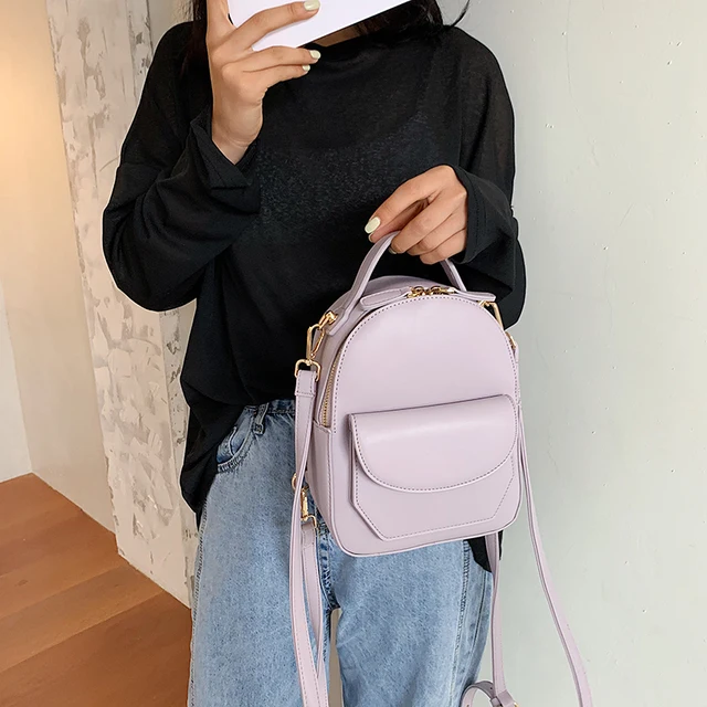 Solid Color Women Leather Backpack School Travel Bags 2020 New Simple Fashion Daily Bag Lady Shoulder Crossbody Bags Backpacks 1